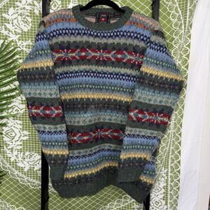 VTG American Eagle 100% Wool Fair Isle Sweater Men’s Medium Earth Tone Nordic